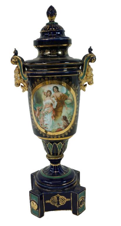 Royal Vienna Style Cobalt Blue Lidded Urn (1 of 4)