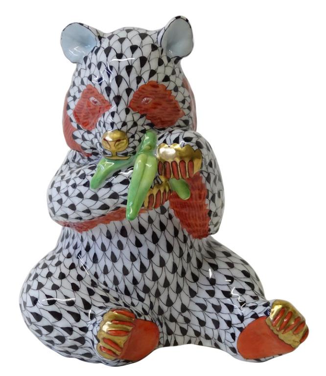 Herend Porcelain Black Fishnet Panda Bear Figurine (1 of 3)