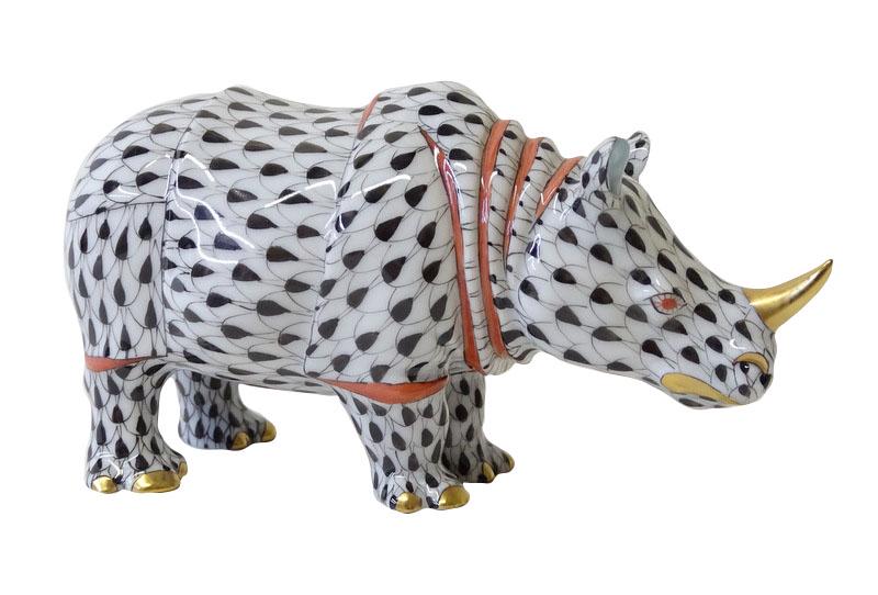 Herend Porcelain Black Fishnet Rhinoceros Figurine (1 of 3)