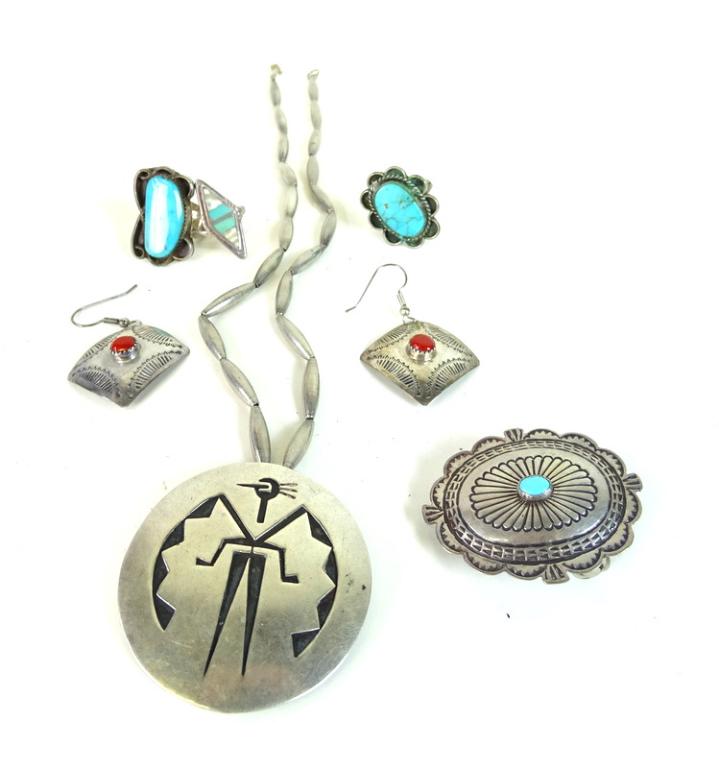 Miscellaneous Lot (6) Navajo Turquoise & Sterling (1 of 1)