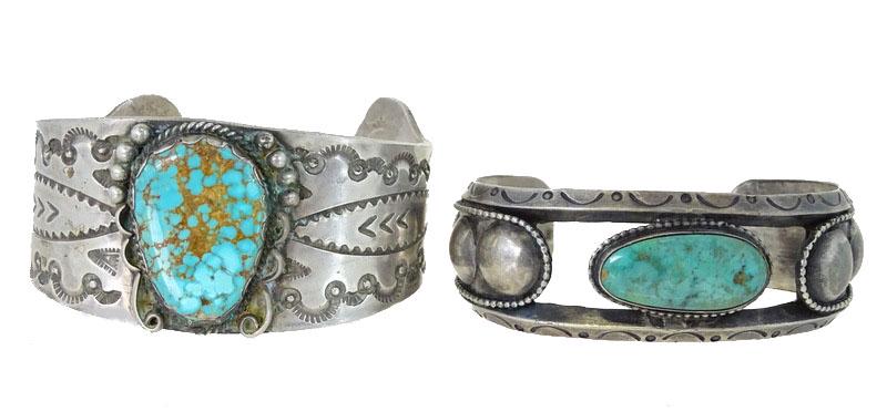 Pair of Navajo Turquoise & Sterling Silver Cuffs (1 of 2)