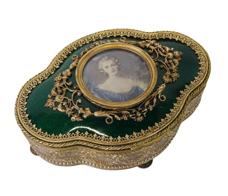 French Gilt Bronze & Enamel Portrait Vanity Box (1 of 3)