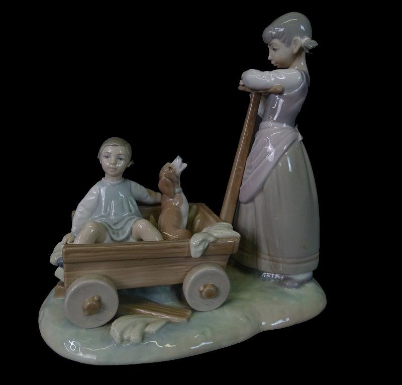 Lladro #1253 Pulling Boy and Dog in Wagon (1 of 2)