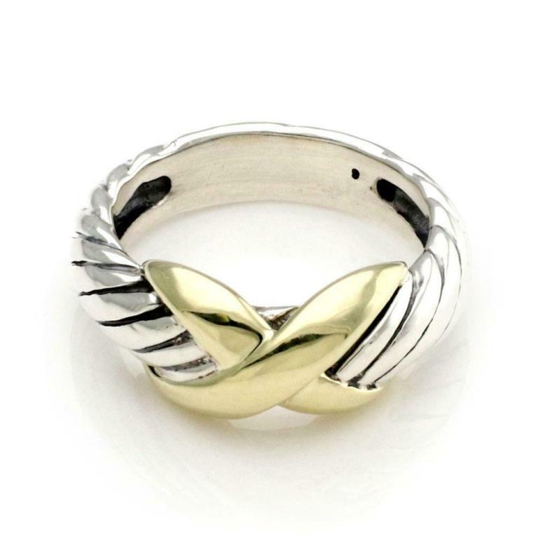 David Yurman Sterling 14k X Design Cable Ring (1 of 4)