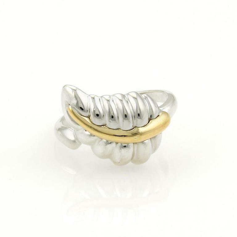 Tiffany & Co. 1990 Sterling 18k Gold Leaf Ring: Tiffany & Co. 1990 Sterling 18k Yellow Gold Leaf Ring Size - 5.25 Stock#: 57748