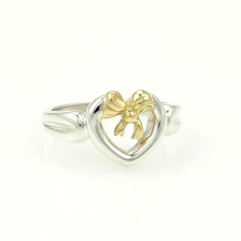 Tiffany & Co 1991 Sterling 18k Gold Heart Bow Ring: Tiffany & Co. 1991 Sterling 18k Yellow Gold Heart Bow Ring Size - 6 Stock#: 57807
