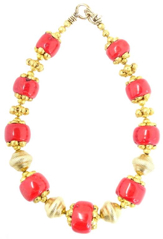 Chinese 18 Karat Yellow Gold Coral Necklace (1 of 6)
