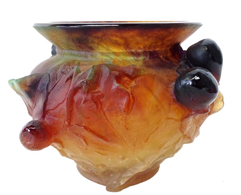 Daum Amber Pate de Verre Fig Vase (1 of 7)
