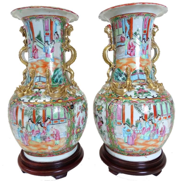 Pair of Chinese Famille Rose Export Vases (1 of 9)