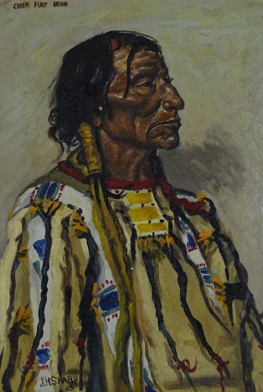 Cheif Flat Iron Indian Oil Painting On Canvas (1 of 7)