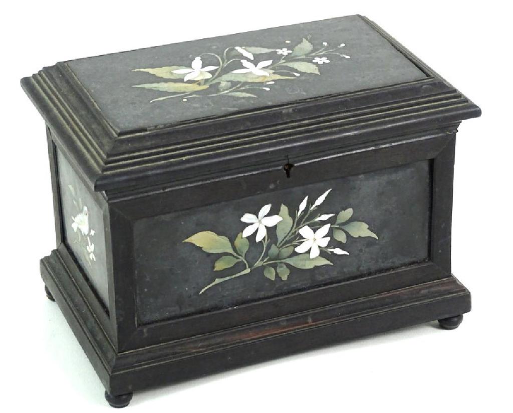 Italian pietra dura paneled ebony casket box (1 of 8)