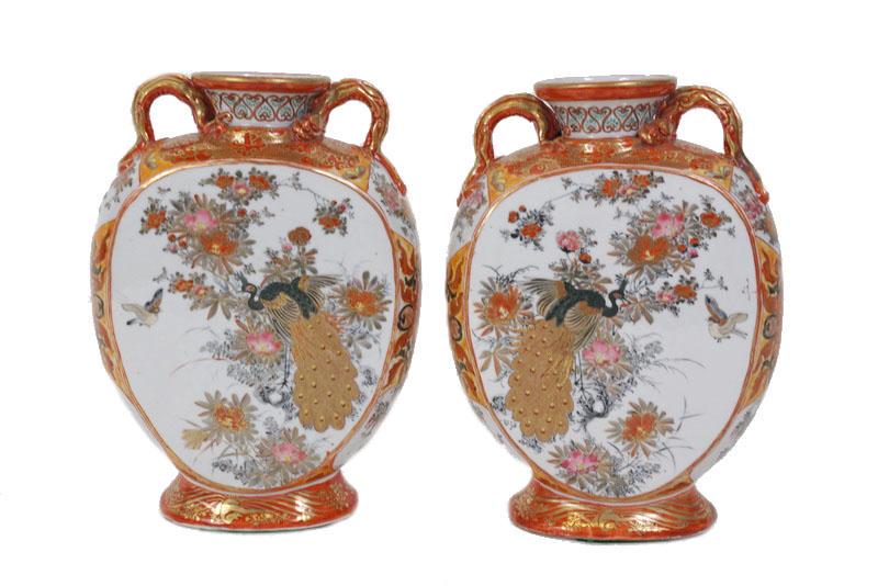 Pair Japanese Hand Painted Porcelain Bird Vases (1 of 8)