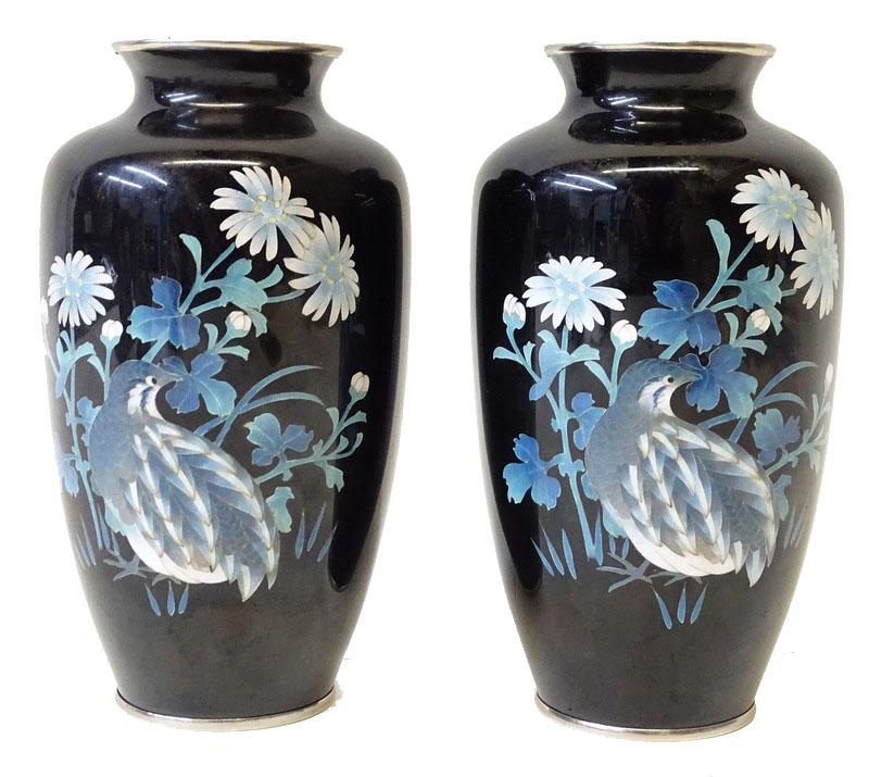 Pair of Cloisonné Floral Design Vases (1 of 4)