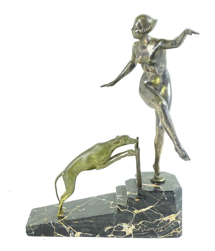 Art Deco Mixed Metal Sculpture, Dancing Women And: Art Deco Mixed Metal Sculpture, Dancing Women And Dane. Measures 18 inches high x 13 inches wide x 6 inches deep. Mounted on a stunning marble plinth.