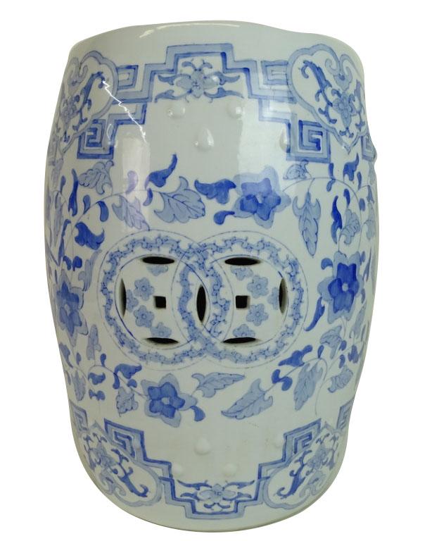 20th Century Chinese Porcelain Garden Seat: 20th Century Chinese Blue and White Porcelain Garden Seat. Excellent condition. 19" h x 13.5" w.