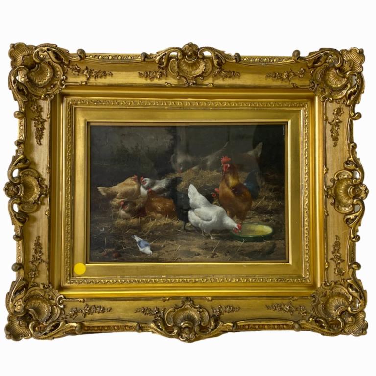 19th century chicken coop oil painting (1 of 5)