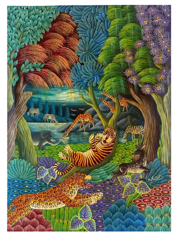 Artist Unknown Haitian Jungle Scene Painting (1 of 5)