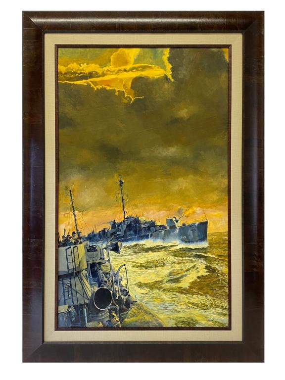 James Dietz (WA,CA,born 1946) Battle Ship: James Dietz (WA,CA,born 1946) Battle Ship LARGE. Purchase Invoice $2000. Framing Invoice 650. Total Measures 59 inches high x 41 inches wide.