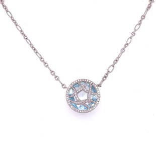 Mimi So Mimi So Aquamarine Diamond Necklace: Mimi So Mimi So Aquamarine Diamond Pendant Necklace 18KWG Stock # 39124 Fabulous aquamarine diamond pendant fashioned in 18 karat white gold. The round faceted aquamarine weighs approximately 15.5 car