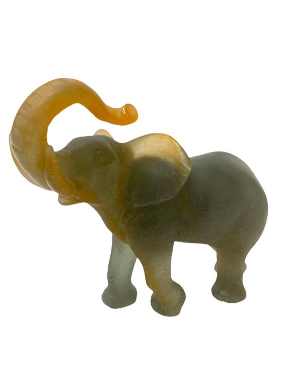 Daum Nancy Pate De Verre Elephant Trunk Up: Daum Nancy Pate De Verre Elephant Trunk Up. Measures 8 inches high x 3 inches deep x 9 1/2 inches wide.