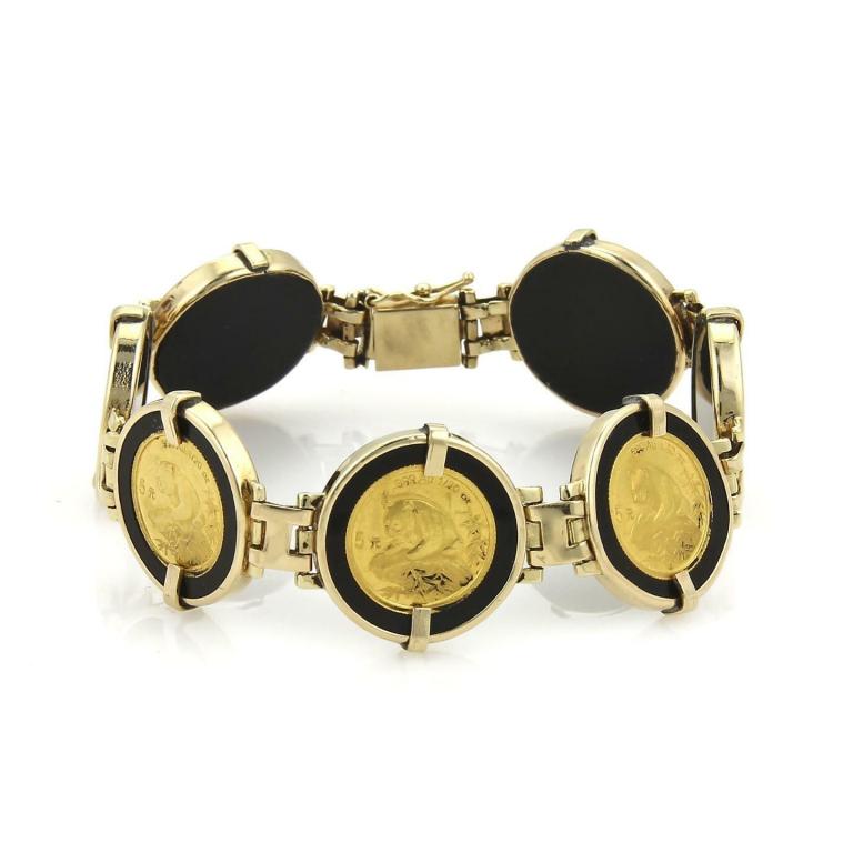 24k Gold Panda Coin Onyx & 14k Round Link Bracelet (1 of 5)