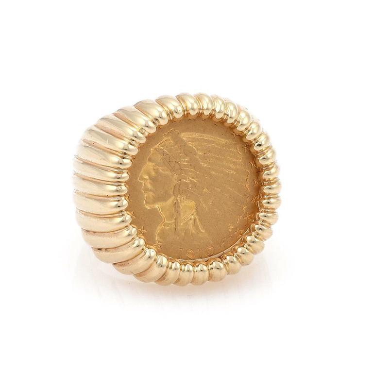 22k Indian Head Coin 14k Yellow Gold Men's Ring (1 of 6)