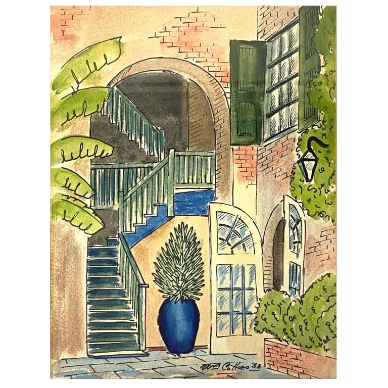 (2) Two Possibly French Watercolors. Dated 57 (1 of 8)