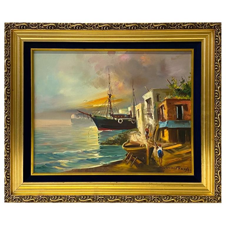 Artist Unknown, Harbor Oil Painting. Signed. (1 of 4)