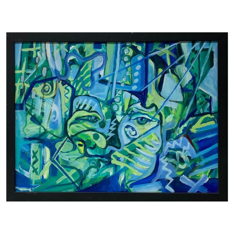 Unknown Artist "Abstracted blue and green face" (1 of 4)
