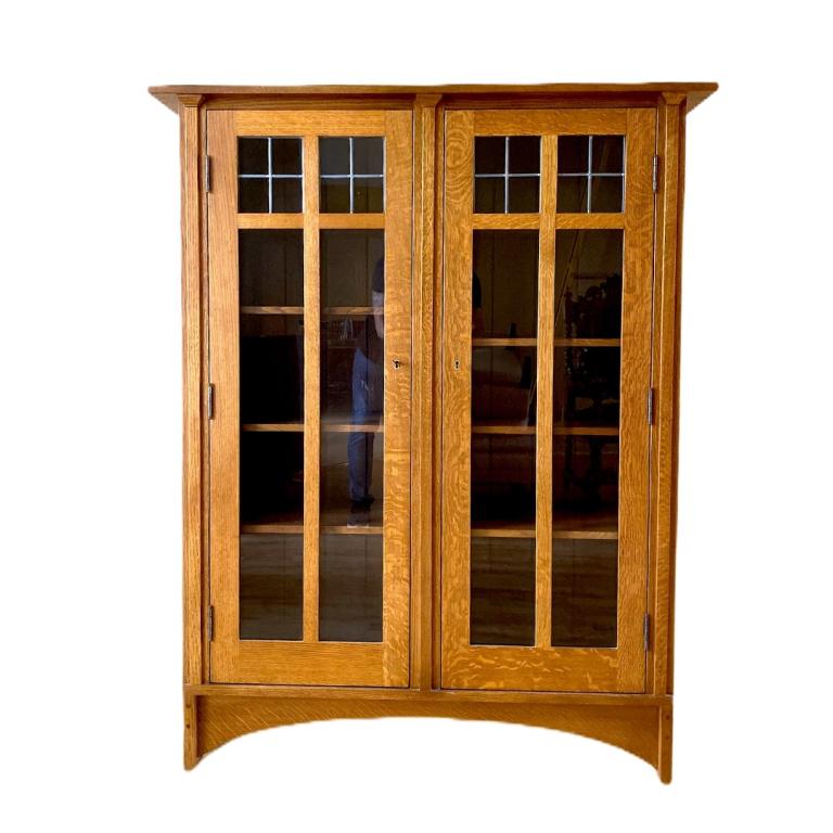 Gustav Stickley: Gustav Stickley Display Case. Measures 58.5 inches high x 46 inches wide x 14 inches deep.
