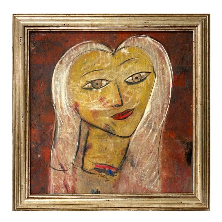 Jamali (American, B.1944): Jamali (American, B.1944) oil on canvas. Portrait of a young lady. Measures 24 inches high x 24 inches wide + 2 1/2 inch frame.