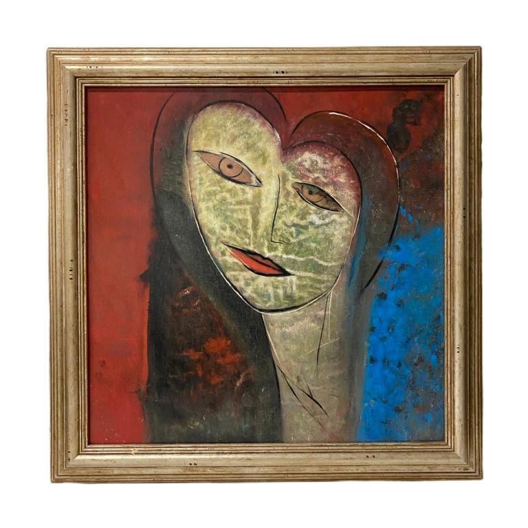 Jamali (American, B.1944): Jamali (American, B.1944) oil on canvas. Portrait of a young lady. Measures 24 inches high x 24 inches wide + 2 1/2 inch frame.