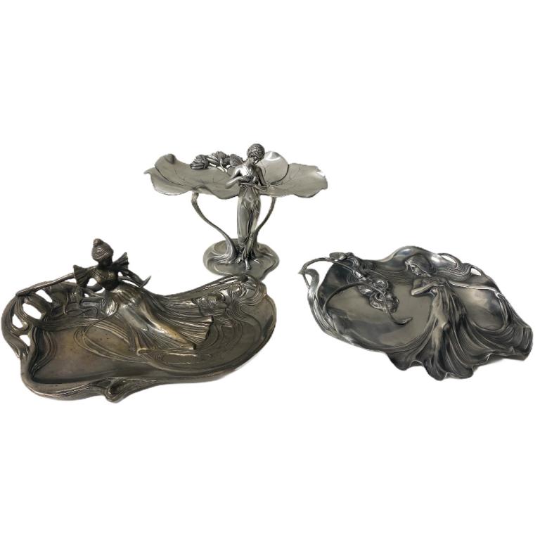 (3) art nouveau Silvered Bronze centerpiece (1 of 10)