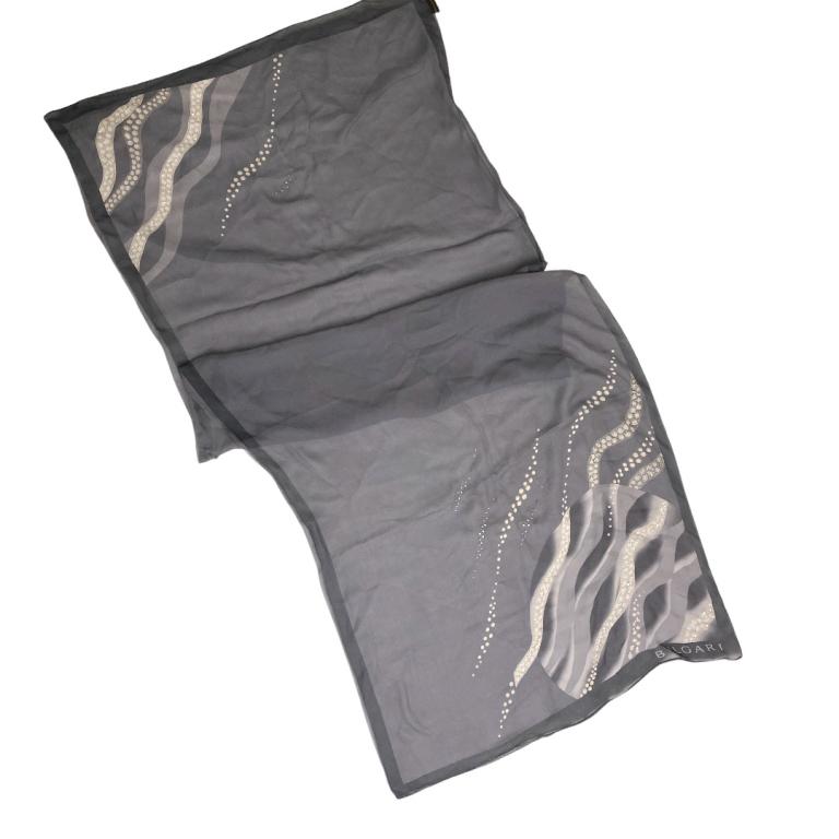 Bvlgari Stole: Bvlgari Double Lined Sheer Stole, Silk, Dark Grey Border with Diamond Images And Stones At Ends.