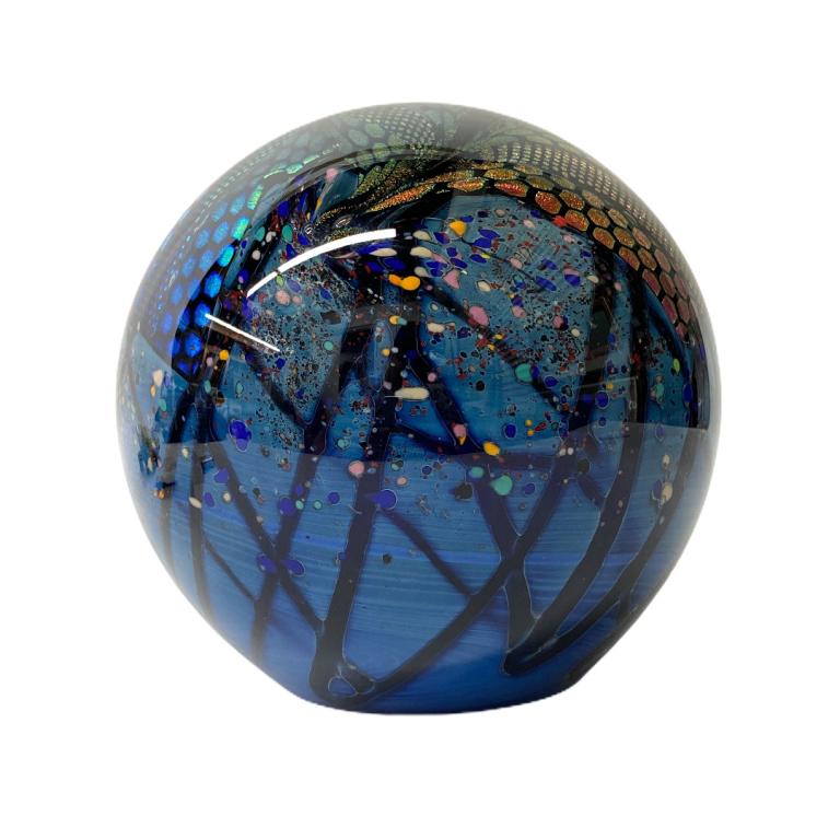 Roller Kerg Artglass Sphere Sculpture: Roller Kerg Artglass Sphere Sculpture. Measures 7 1/2 inches high x 7 inches diameter.