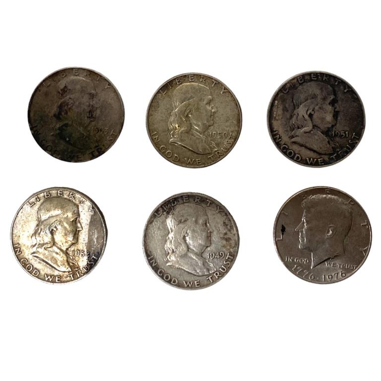 (6) US Franklin Halt Dollar Coins (1 of 5)