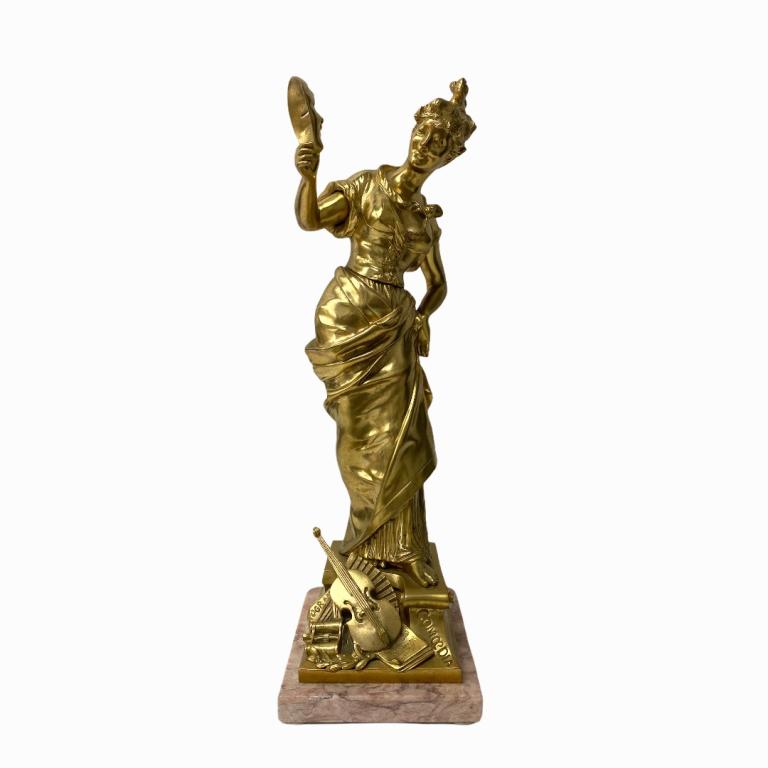 Victor Rousseau, Belgium (1865-1954: Victor Rousseau, Belgium (1865-1954 Gilt Bronze Sculpture. Total Measures 24 inches high.
