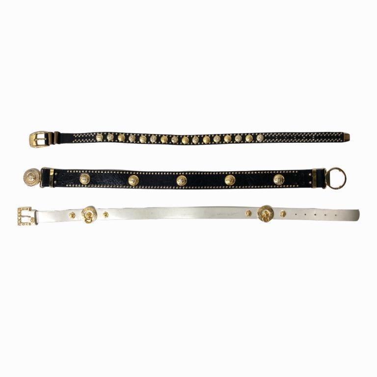 (3) Three Versace Leather Belts: (3) Three Versace Leather Belts. Measures 37 inches long.