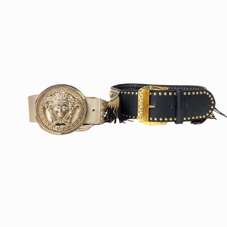 (2) Two Versace Leather Belts: (2) Two Versace Leather Belts. Measures 43 inches long approx. Each vary.