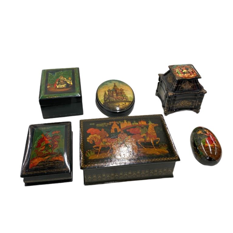 Collection of Hand Painted Russian Boxes: Collection of Hand Painted Russian Boxes.4 inches wide approx.