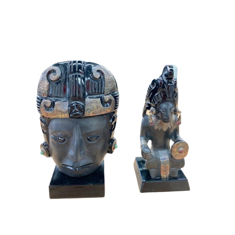 Pair of Glass Aztec Sculptures: Pair of Glass Egyptian Sculptures