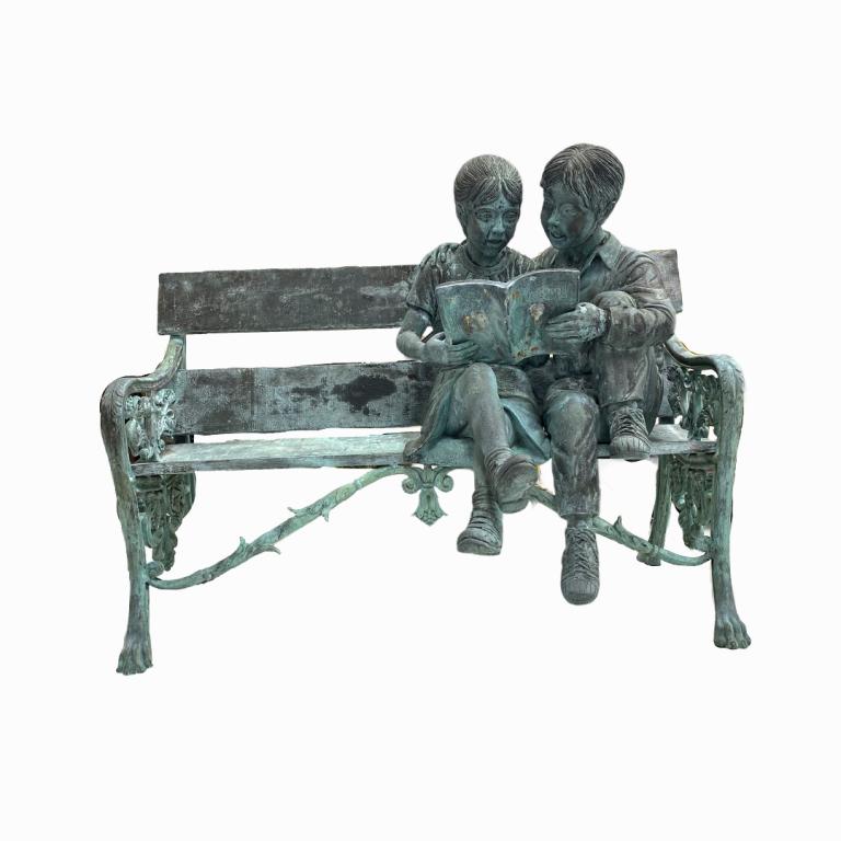 Bronze Garden Sculpture of Two Children Reading (1 of 4)