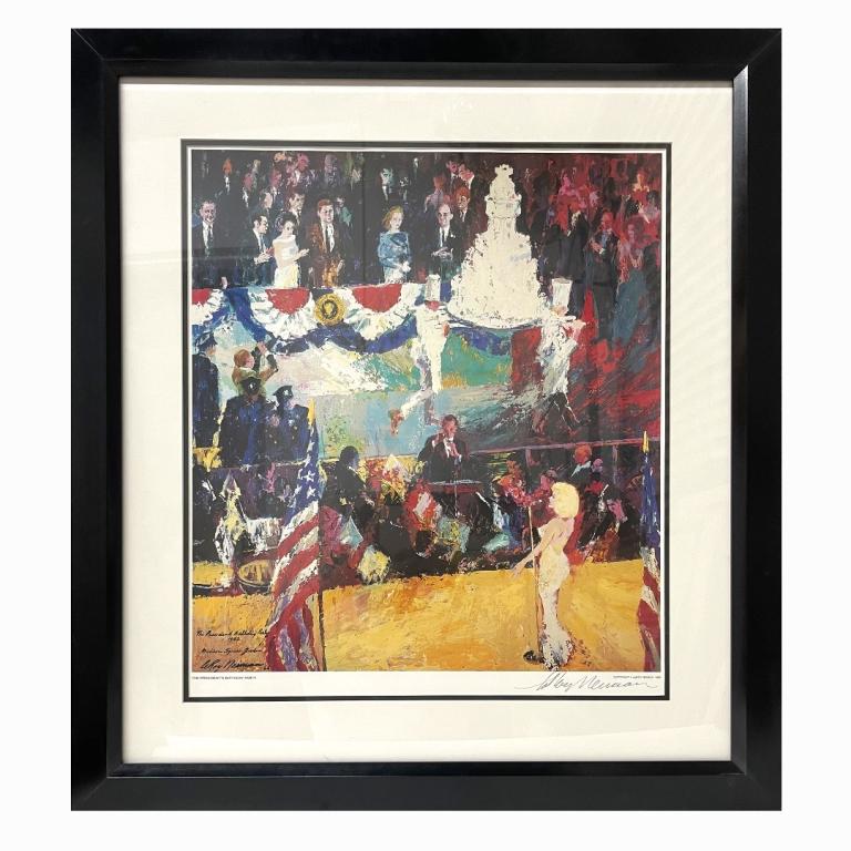 Leroy Neiman "Happy Birthday Mr. President": Leroy Neiman "Happy Birthday Mr. President". Signed. Lithography. Measures 23.5 inches high x 20.5 inches wide in a 2 inch frame.