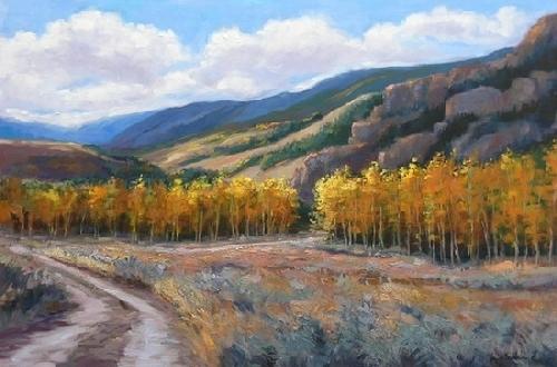 Gregory Wilhelmi "October Road": Gregory Wilhelmi "October Road". Signed. Oil on Canvas. Measures 24 inches high x 36 inches wide.