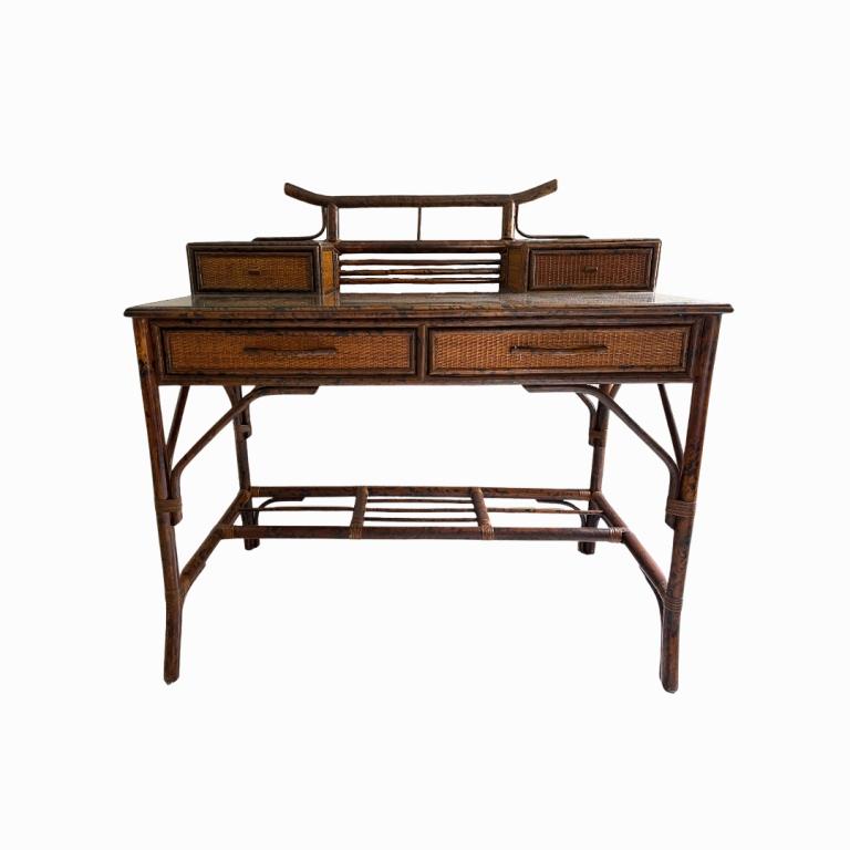 Mid-Century Bamboo and Wicker Desk (1 of 3)