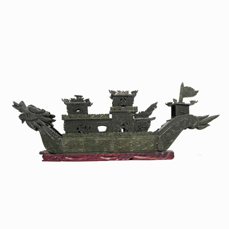 Hand Carved Chinese Jade Twin Dragon Boat (1 of 4)