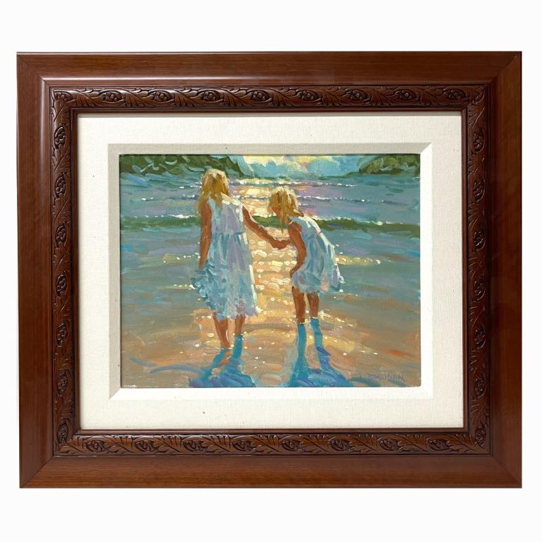 Lindsey Dawson "Sparking Sea": Lindsay Dawson "Sparking Sea". Signed. Oil on Canvas. Measures 10 inches high x 13.5 inches wide in a 3 inch frame.