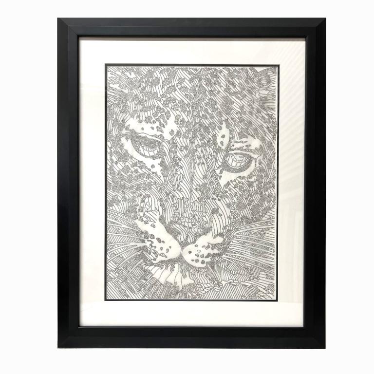 Guillaume Azoulay "Etude Leopard '01": Guillaume Azoulay "Etude Leopard '01" Signed. Pen & Ink. Measures 17 inches high x 24 inches wide in a 3 inch frame.