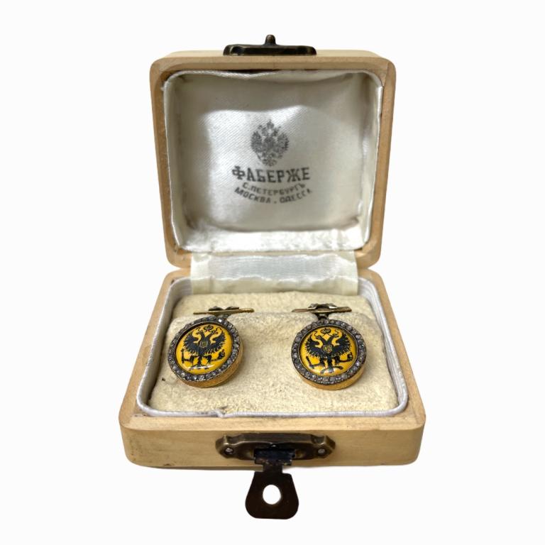 Russian Empire Silver Diamond Enamel Cuff Links (1 of 4)