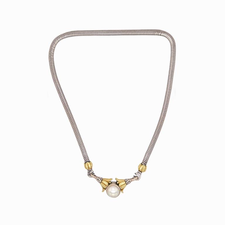 Sterling Silver Pearl Necklace. Signed. Artist Unknown. (1 of 3)